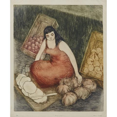 Appraisal: Mario Reyes th Century JICAMAS Mexican Colour etching signed titled