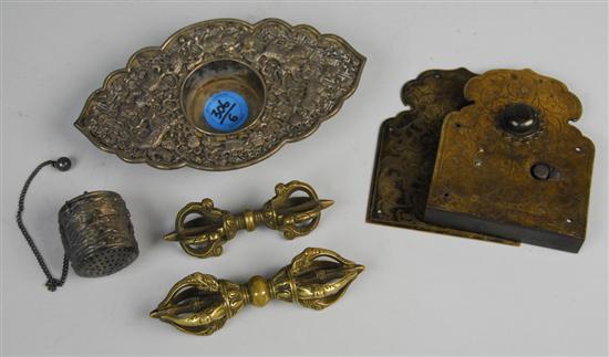 Appraisal: COLLECTION OF CHINESE METAL WARES including etched bronze plates gilt