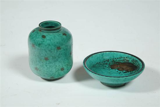 Appraisal: TWO PIECES OF GUSTAVSBERG ARGENTA ART POTTERY Sweden nd quarter-