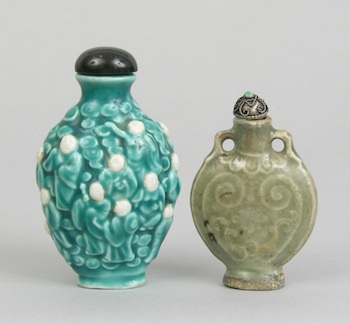 Appraisal: A Lot of Two Snuff Bottles Chinese Contains a turquoise-glazed