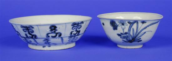 Appraisal: TWO CHINESE BLUE AND WHITE BOWLS diameter of largest bowl