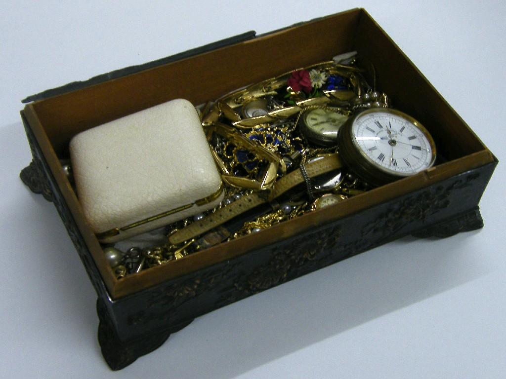 Appraisal: Japanese metal jewellery box containing a collection of costume jewellery