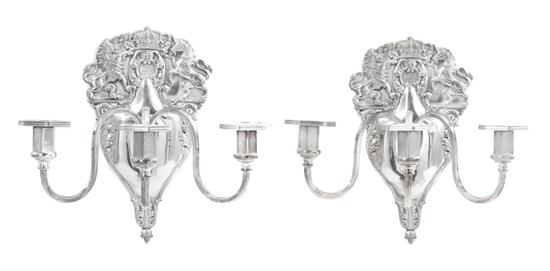 Appraisal: Sale Lot A Pair of Sheffield Silver-Plate Three-Light Sconces th