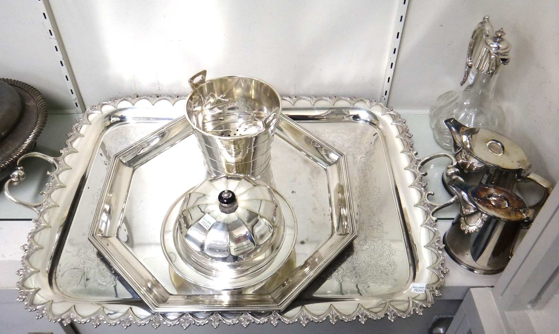 Appraisal: Plated wares comprising a large shaped rectangular twin handled tray