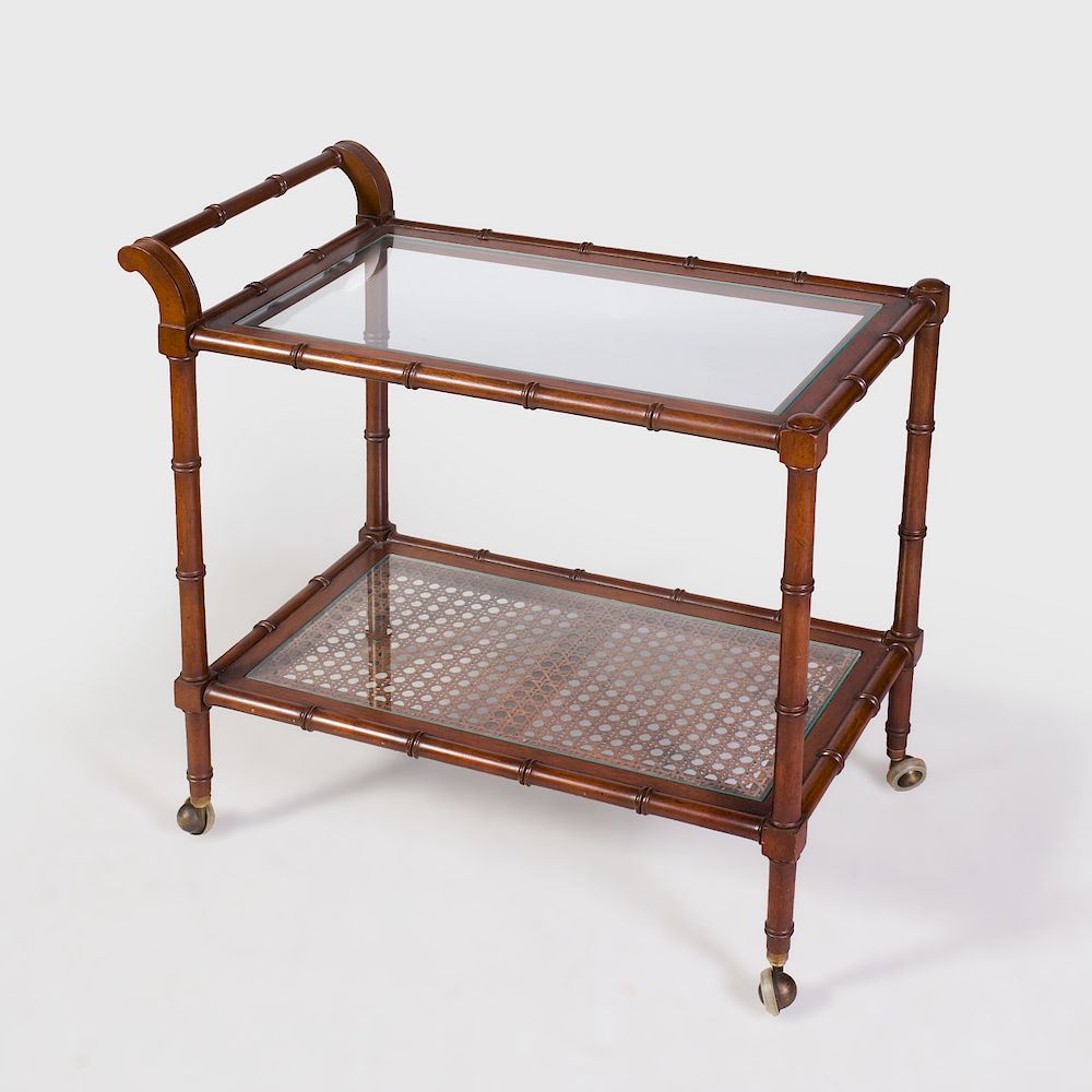 Appraisal: Modern Faux Bamboo and Glass Bar Trolley Fitted with two