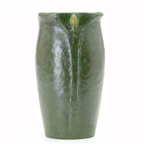 Appraisal: GRUEBY Three-lobed vase by M Seaman with three tall leaves