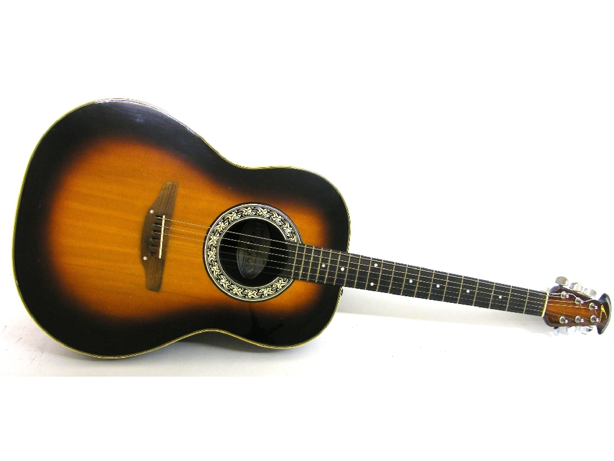 Appraisal: Ovation Model acoustic guitar sunburst finish top with cracking to