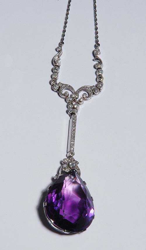 Appraisal: AMETHYST AND DIAMOND NECKLACE ca Platinum Fine 'Y'-shaped necklace with