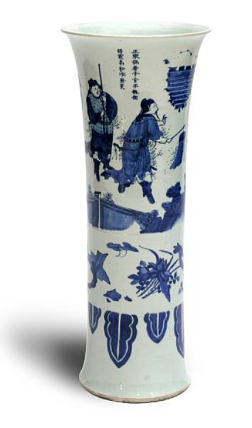 Appraisal: A blue and white porcelain sleeve vase Transitional Of elongated