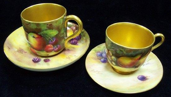 Appraisal: A Royal Worcester coffee can decorated apples and cherries by