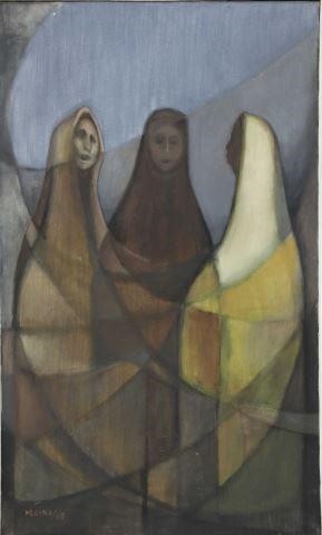 Appraisal: Framed oil on canvas painting Three Veiled Women signed lower