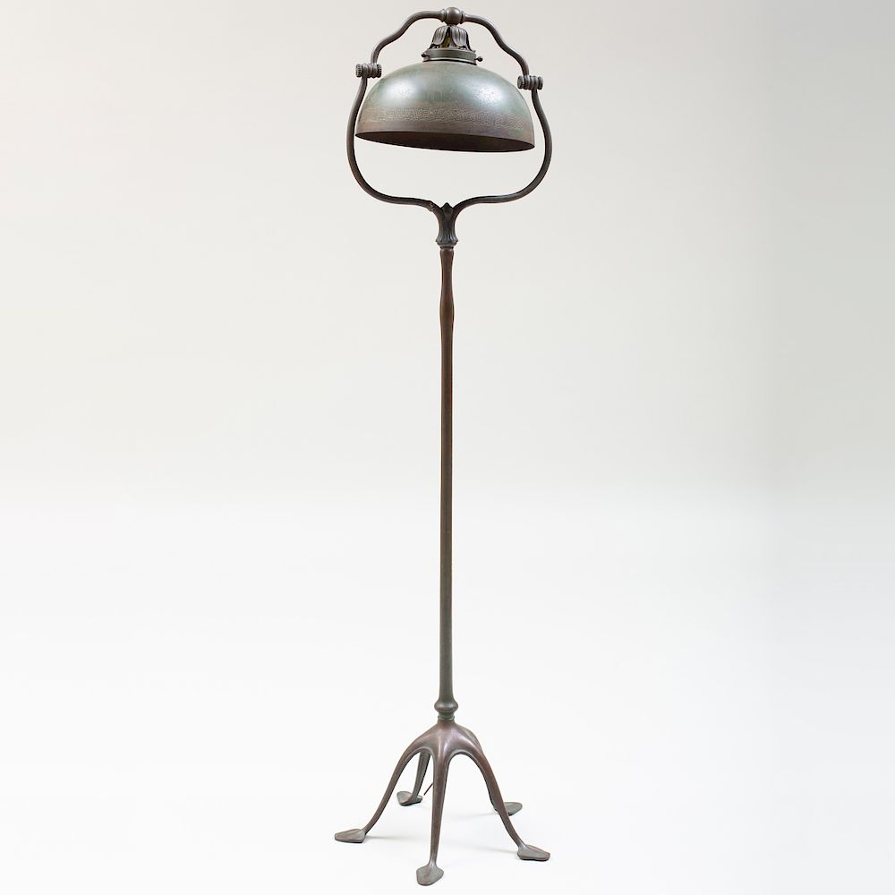 Appraisal: Tiffany Studios Bronze Floor Lamp with Patinated Bronze Shade The