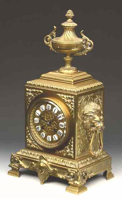 Appraisal: A TH CENTURY FRENCH BRASS MANTEL CLOCK with black and