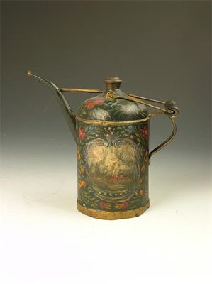 Appraisal: A tole oil can with painted folk art decoration including