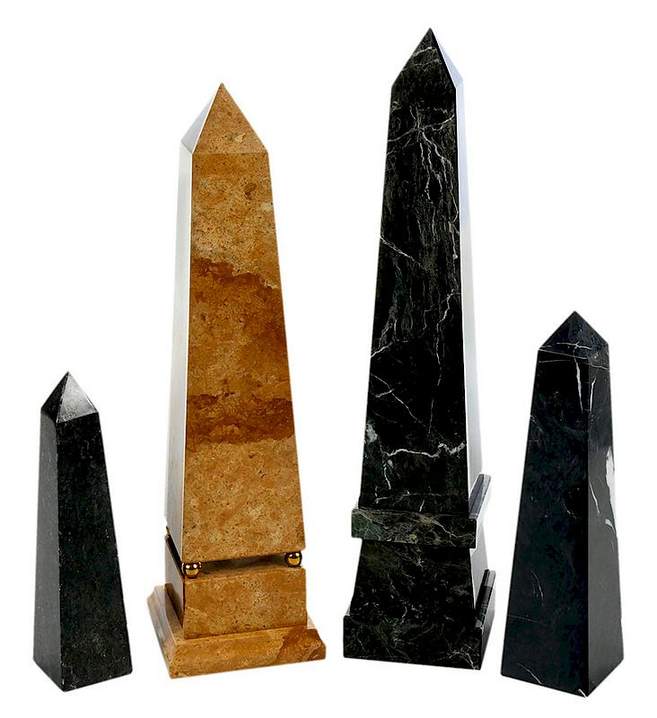 Appraisal: Four Marble Obelisks th century various marble compositions two with