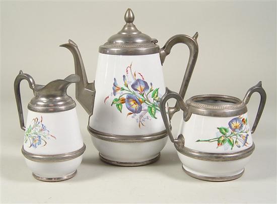 Appraisal: German Enameled Tea Set Three pieces consisting of pot open