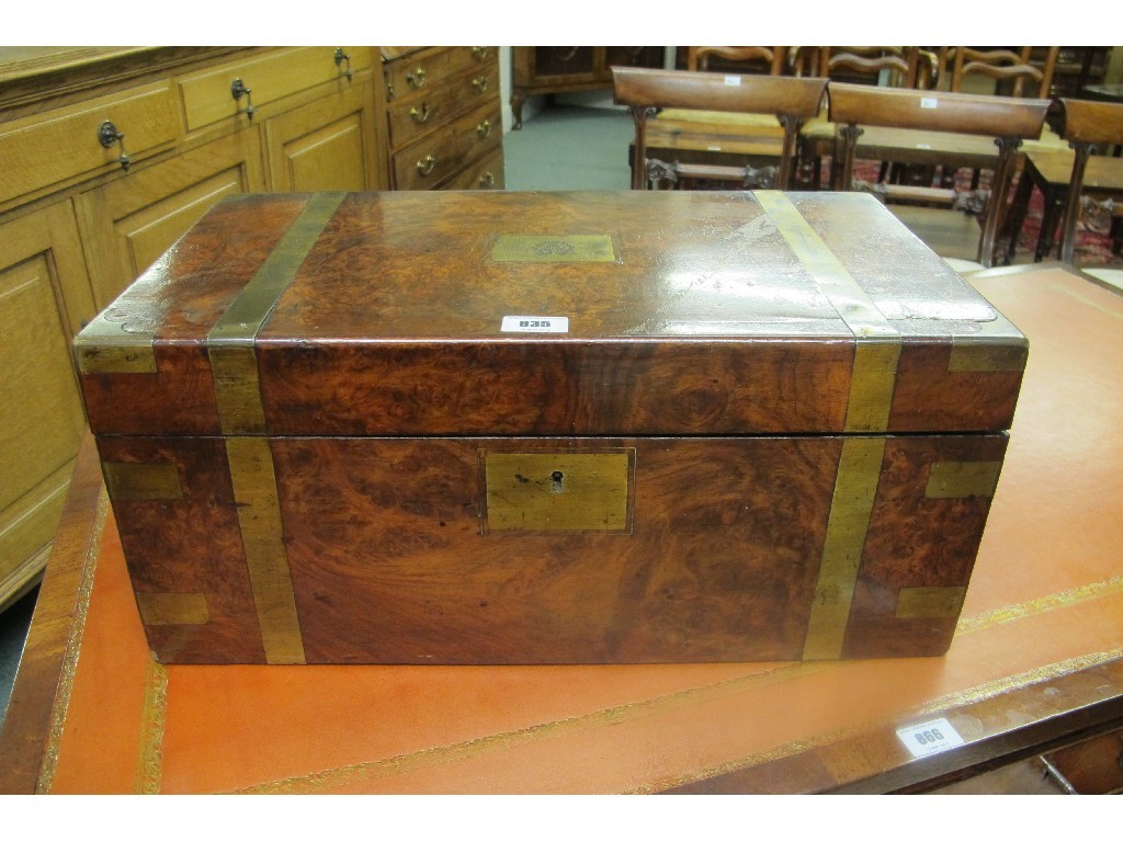 Appraisal: Victorian walnut and brass bound lap desk