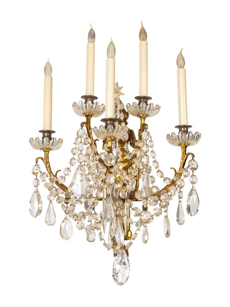 Appraisal: A Pair of Louis XV Style Gilt-Metal and Glass Sconces