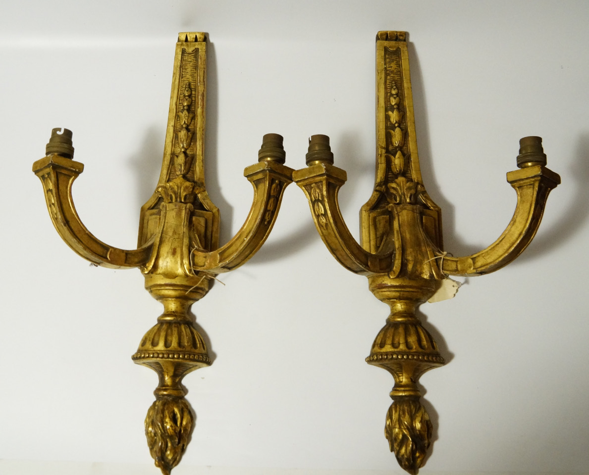 Appraisal: A pair of Neo-Classical design giltwood wall lights cm high