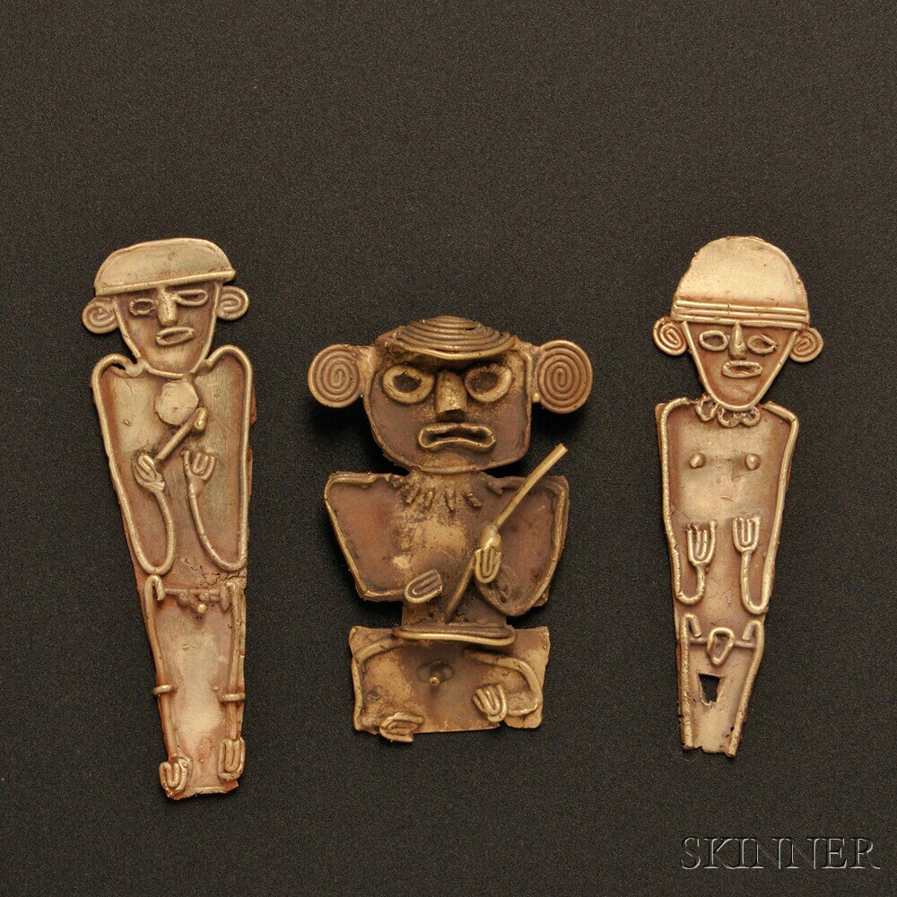 Appraisal: Three Muisca Cast Gold Tunjos Colombia c - A D