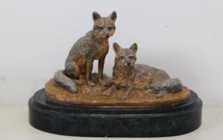 Appraisal: NEWMARK Marilyn Bronze Sculpture Two Foxes Patinated Bronze signed Marilyn