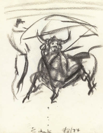 Appraisal: ELAINE DE KOONING Bull and Matador Charcoal on cream wove