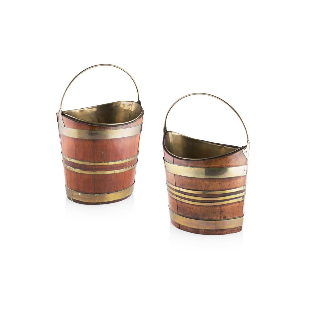 Appraisal: TWO GEORGE III MAHOGANY AND BRASS BOUND PEAT BUCKETS TH