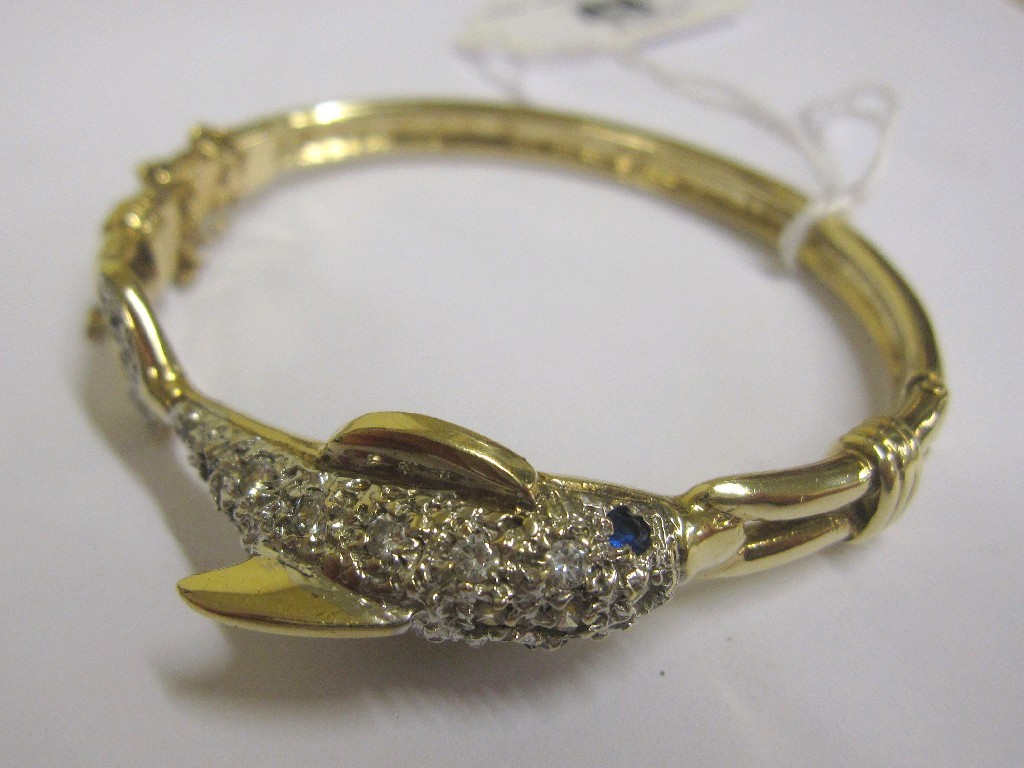 Appraisal: Nine carat gold dolphin bangle Approx gms