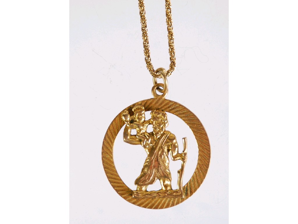 Appraisal: ct GOLD LARGE PIERCED CIRCULAR ST CHRISTOPHER PENDANT and the