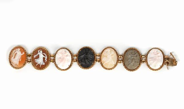 Appraisal: A variety of carved cameos and k gold bracelet length