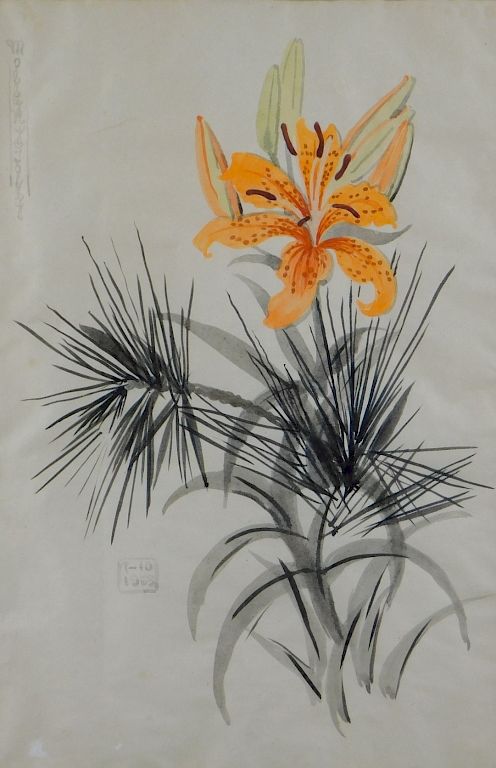 Appraisal: Molly Nye Toby Asiatic Tiger Lily Floral Painting Molly Nye