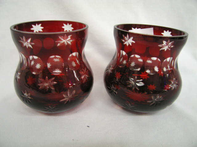 Appraisal: Pair of Ruby Cut-to-Clear Vases star pattern