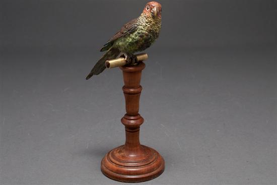 Appraisal: Austrian cold-painted bronze lovebird early th century on turned wood