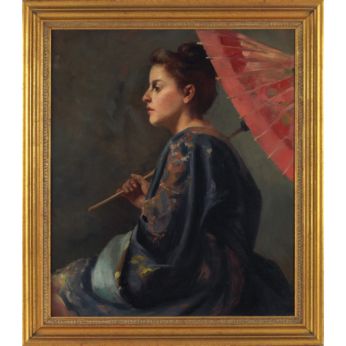 Appraisal: Artist Unknown Portrait of a Woman with Parasol oil on