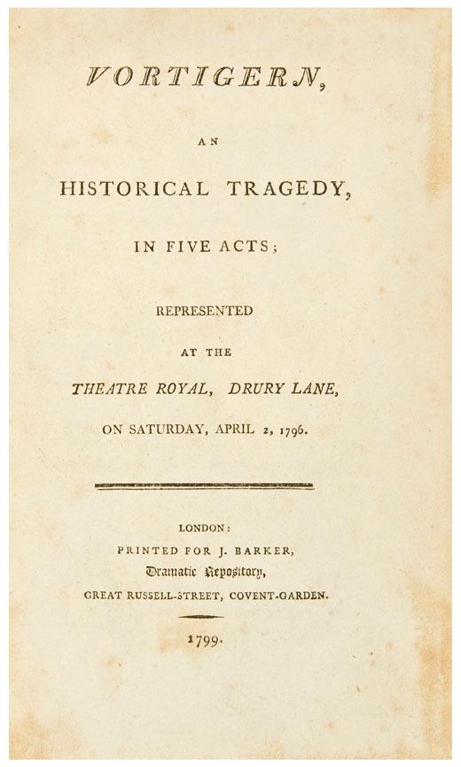 Appraisal: LITERARY HOAXES -- IRELAND William Henry -- William SHAKESPEARE Vortigern