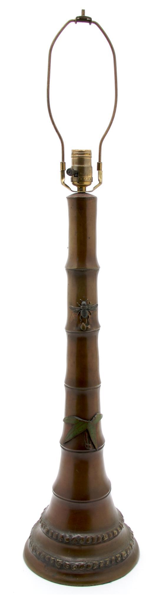 Appraisal: Bronze Bamboo Form Lamp having cloisonne shoots throughout and applied