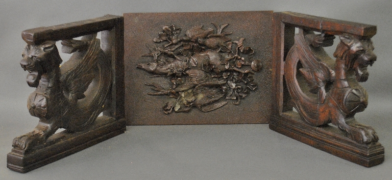 Appraisal: - Carved Black Forest panel of a running stag with