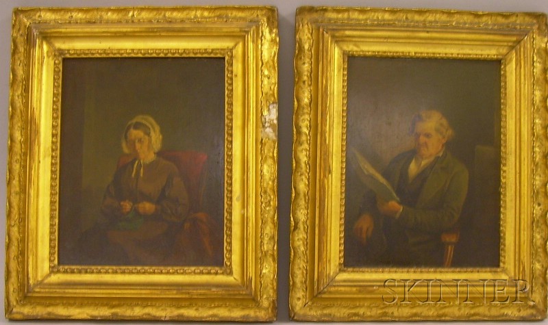 Appraisal: Lot of Two Framed Oil on Panel Portraits of Mr