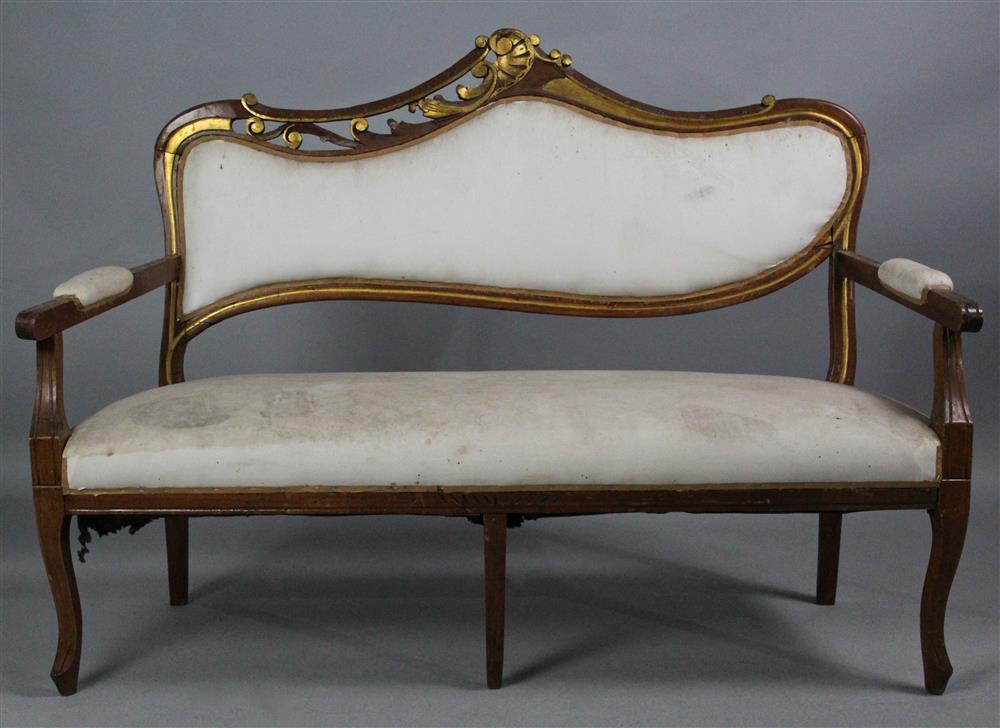 Appraisal: ROCOCO STYLE PARCEL GILT BEECHWOOD CANAPE with pierced carved offset