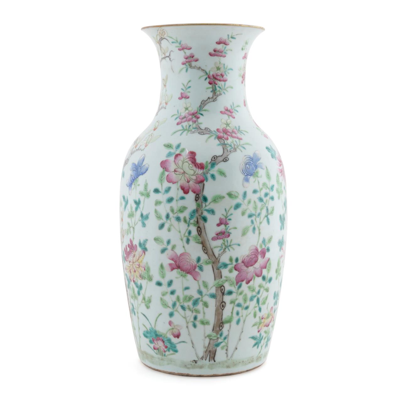 Appraisal: CHINESE FAMILLE ROSE FLORAL BALUSTER VASE Chinese Famille Rose porcelain