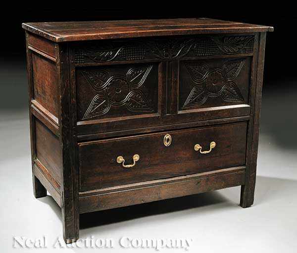 Appraisal: A William and Mary-Style Carved Walnut Mule Chest the lift