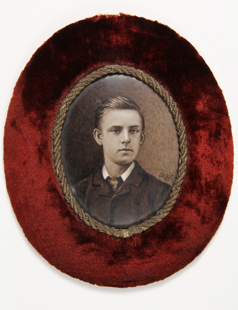 Appraisal: PORTRAIT MINIATURE - Depicting a Young Man sepia on porcelain