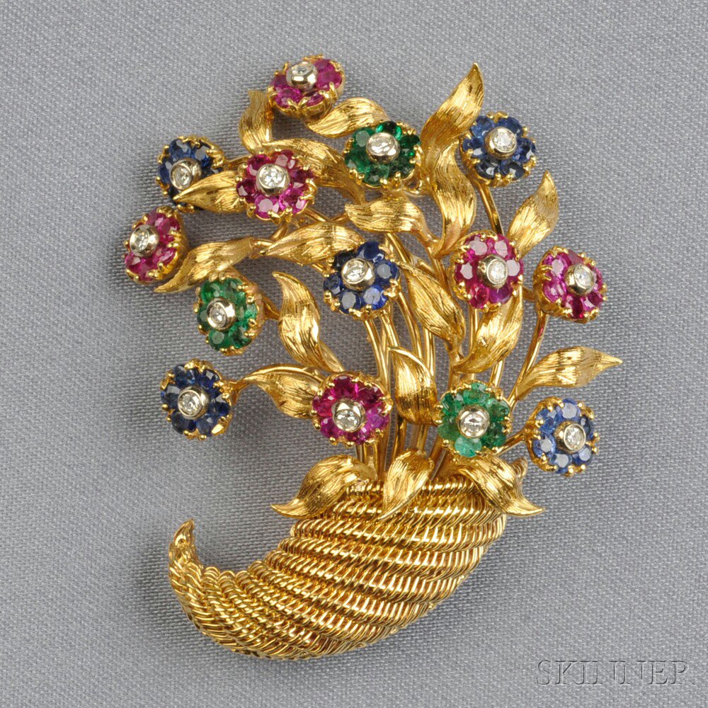 Appraisal: kt Gold Gem-set Brooch Tiffany Co Italy designed as a