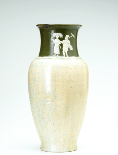 Appraisal: PISGAH FOREST Tall early Cameo Crystalline vase painted in pate-sur-pate