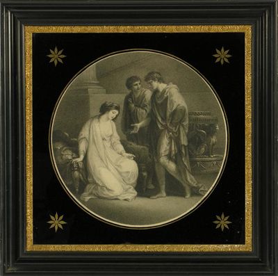 Appraisal: After Angelica Kauffman A circular stipple engraving depicting Cleopatra and