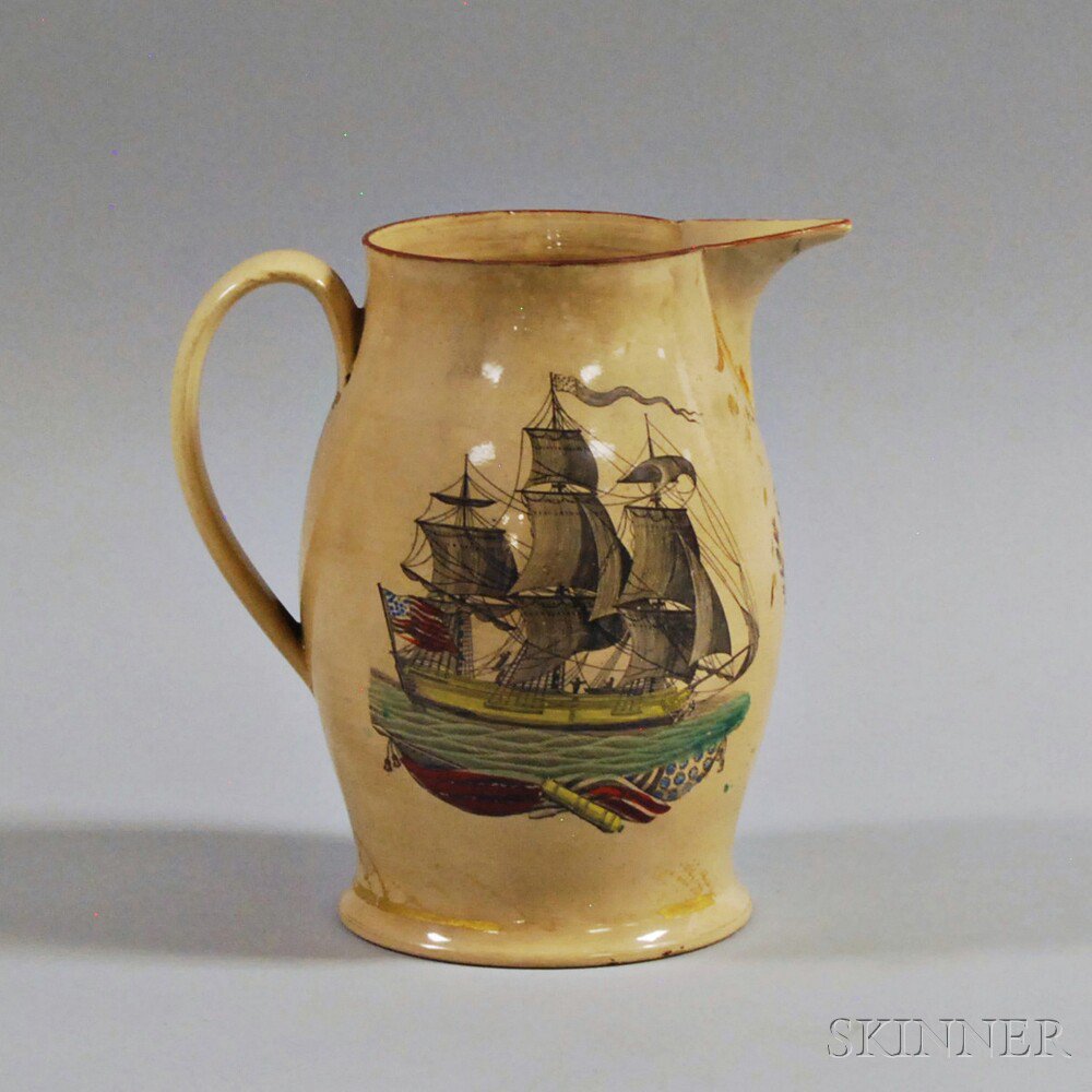 Appraisal: Liverpool Polychrome and Gilt Transfer-decorated Pottery Jug late th century