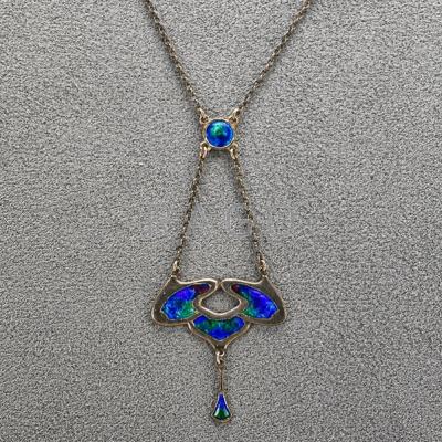 Appraisal: CHARLES HORNER ENAMELED STERLING NECKLACE Art Nouveau style with blue