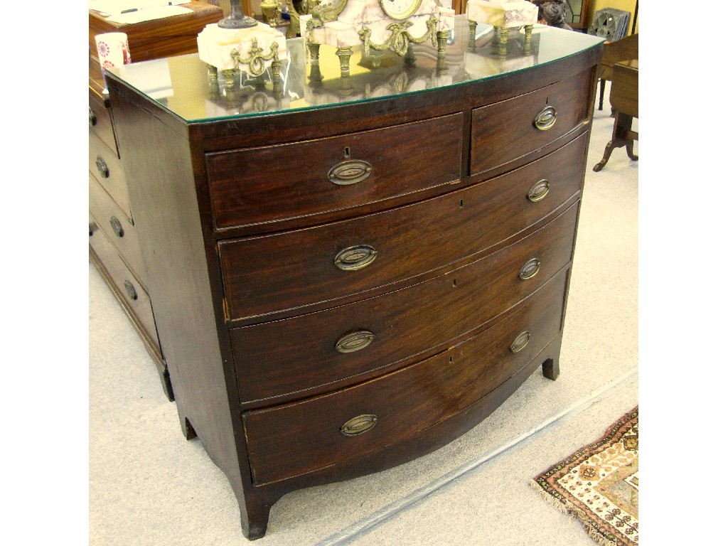 Appraisal: Victorian mahogany bow fronted two over three chest of drawers