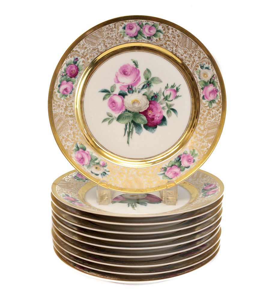 Appraisal: Dresden Saxony Ambrosius Lamm Luncheon Plates Dresden porcelain hand painted