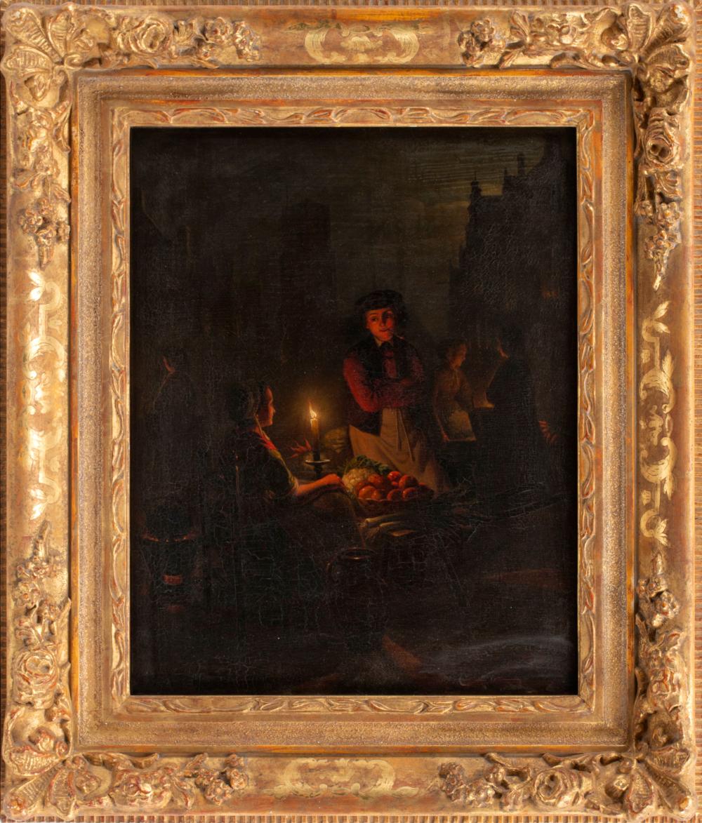 Appraisal: Andreas Franciscus Vermeulen Dutch - Candlelit Market Scene oil on